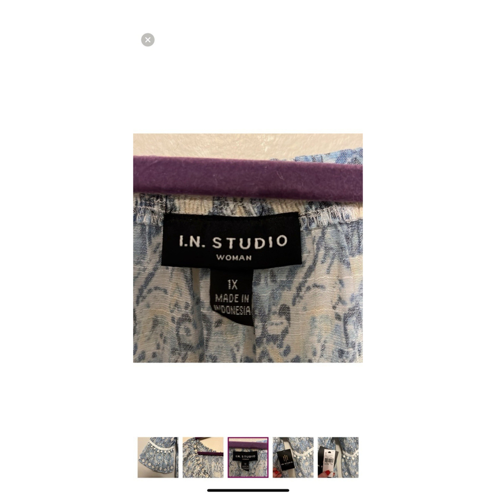 I.N. Studio Boho Blouse Sz 1X Cottagecore Embroidered Pom Poms Flowy Bell Sleeve - Picture 5 of 9